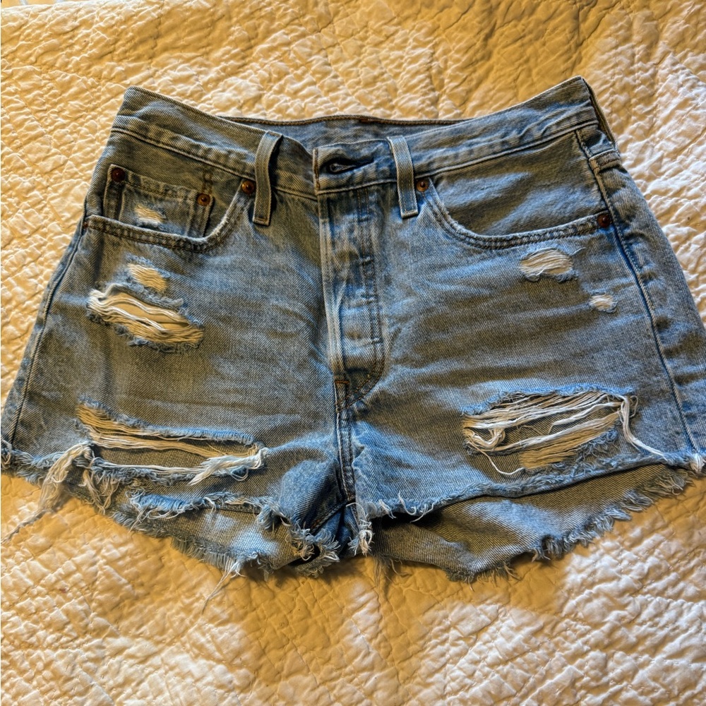 Levi’s 501 Distressed Denim Blue Shorts